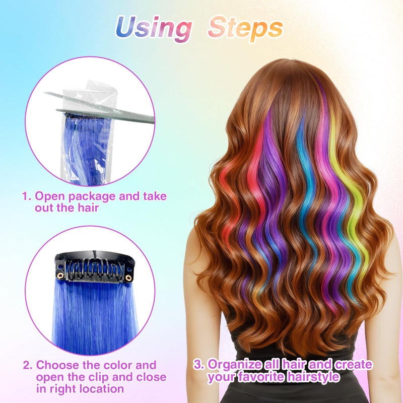 BEAHOT 32 PCS Clip in Colored Hair Extensions for Kids, 20 Inches Rainbow Long Straight Hairpieces Synthetic,BEAHOT Hair Extensions-Pretty Gift for Cosplay Dress Up Fashion Party Birthdayï¼ˆ32 Colors) - Image 3